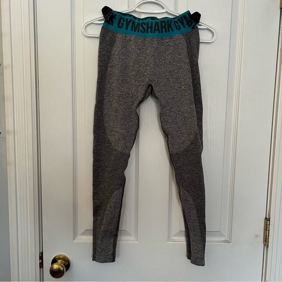 GYMSHARK FLEX - TIGHTS - WOMEN'S - CHARCOAL MARL/HYDRO TEAL/CHARCOAL size small - Picture 3 of 9